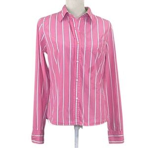 American Eagle Pink Favorite‎ Fit Striped Button Up Shirt Sz 8